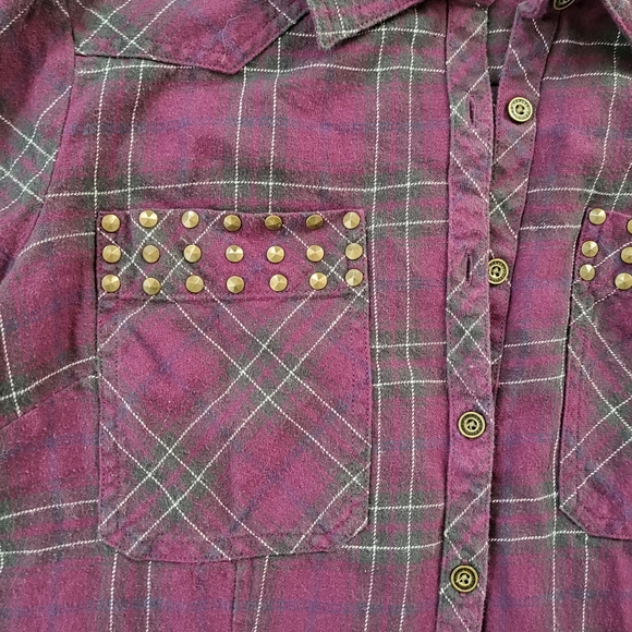 Harley-Davidson Women's Studded Pocket Flannel Shirt Magenta Plaid Size Medium - Picture 2 of 9